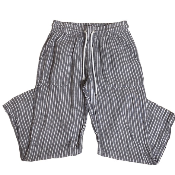 blue island Pants & Jumpsuits Blue Island Gray White Striped Linen Blend Pants Poshmark